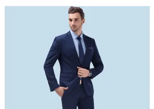 Herren Slim Fit Business Anzug Zweiteiler, professionelle dunkelblaue formelle Kleidung für Büro.