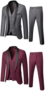 Costume homme slim 3 pieces mariage affaires smoking blazer gilet et pantalon.