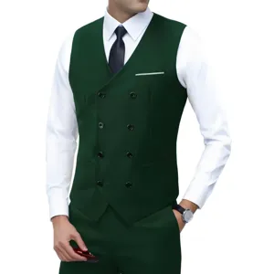 Heren donkergroene dubbelrijige kostuum vest slim fit casual zakelijk voor huwelijk