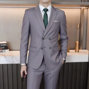 Men's double breasted suit business formal wear set gentleman style jacket pants