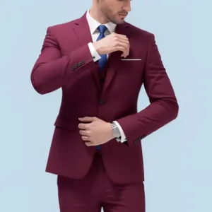Heren bordeaux slim fit 3-delig pak trouwen zakelijke casual blazer vest broekset