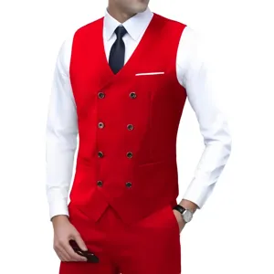 Heren slim fit dubbelrijige kostuumvest met hemd en das voor formele feestelijke bruiloft.