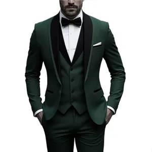 Men's Slim Fit 3-Piece Business Suit Set Shawl Lapel Wedding Tuxedo Jacket Vest Pants Groom Formal Wear Blazer Suit