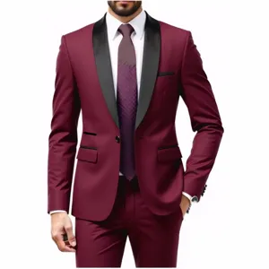 Men's two-piece suit shawl lapel groom wedding suit slim formal wear elegant detail view