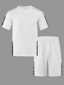 Ensemble Décontracté pour Hommes en Maille Gauffrée Haut Et Bas Été T-Shirt Manches Courtes Avec Shorts Imprimé Patchwork Athleisure