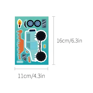 Cartoon monster truck DIY stickers sheet with dimensions 16x11cm for kids craft decor.