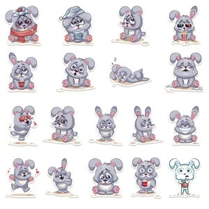 Cute cartoon funny grey rabbit waterproof stickers set for luggage laptop skateboard decor.
