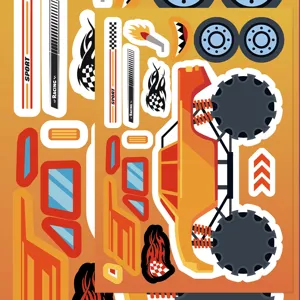Cartoon monster truck DIY stickers set for kids journal and desk decoration fun and creative.