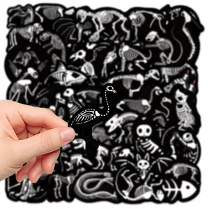 Set di adesivi graffiti scheletro animale impermeabile nero bianco per decorare computer