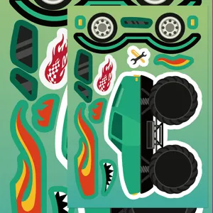 Cartoon monster truck DIY stickers set for kids, cool vehicle decal for journals and desks