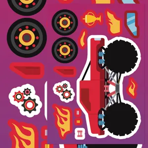 Cartoon monster truck DIY sticker sheet for kids desk and handbook decoration with colorful designs