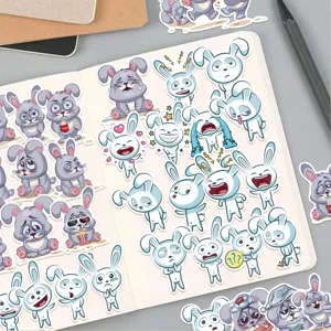 Cute cartoon funny rabbit stickers waterproof graffiti decals for luggage laptop skateboard decor.