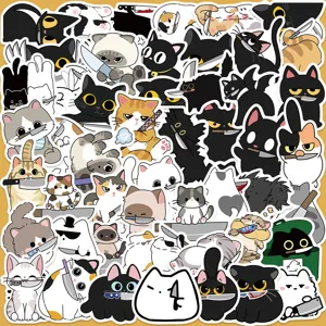 Cute Cartoon Knife Wielding Cat Graffiti Waterproof Decals Aesthetic Animal Stickers For Phone Case Luggage Notebook