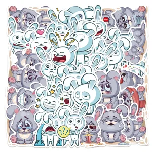 Cute cartoon funny rabbit waterproof stickers set for luggage skateboard laptop decoration.