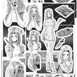 Black and white anime nurse stickers, funny horror style decals for phone case and journal.