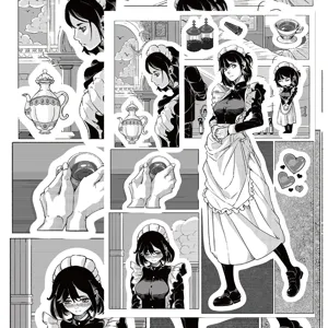 Black and white anime maid stickers for phone case laptop DIY decoration waterproof decals