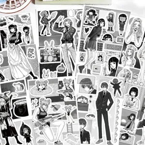 Black and White Anime Cartoon Stickers Minimalist Character Decals For Luggage Journaling Phone Case Decorative Sticker