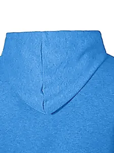 Vue détaillée sweat à capuche bleu, gros plan couture capuche vêtement homme décontracté.