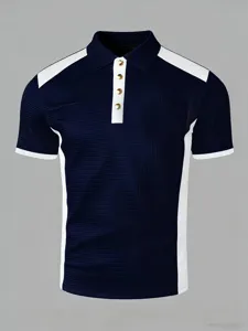 Men short sleeve contrast color polo shirt slim fit casual business summer fashion tee