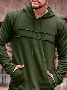 Détail de sweat à capuche vert, sweat-shirt décontracté à manches longues avec cordon.