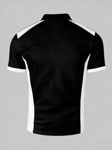 Men's short sleeve polo shirt color block slim fit casual top stylish back view detail