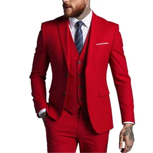 Heren driedelig pak rood slim fit zakelijk bruiloft jasje gilet broek set hoofdview