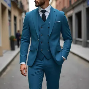Men's Business Slim Fit Suit Three Piece Set Peak Lapel Blazer Vest Pants Groom Wedding Formal Suit