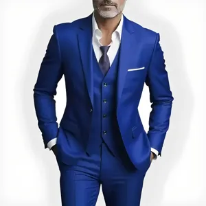 Men's Business Formal Suit Set Notch Lapel One Button Slim Fit Wedding Groom Blazer Vest Pants