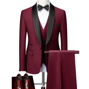 Men's Business Formal Slim Fit Suit Three Piece Set Shawl Lapel Wedding Groom Tuxedo Jacket Vest And Pants