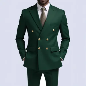Men's Slim Fit Double Breasted Blazer Gold Buttons Business Formal Suit Jacket Classic Notch Lapel Casual Tuxedo Sport Coat Top