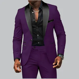 Andriko Set Koustoumiou Business Casual apo Polyestera Slim Fit Blazer kai Panteloni me Giaka Sali gia Gamo Parti