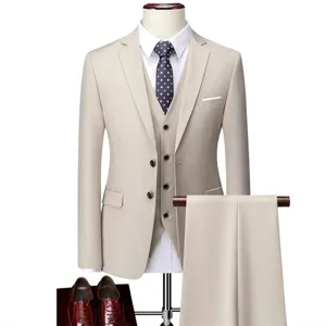 Ensemble de Costume d'Affaires pour Hommes Trois Pièces Slim Fit Revers Cranté Mariage Formel Blazer Gilet Pantalon