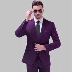 Herren schlanke Passform ein Knopf lila Anzug zweiteilig Bräutigam Business Blazer