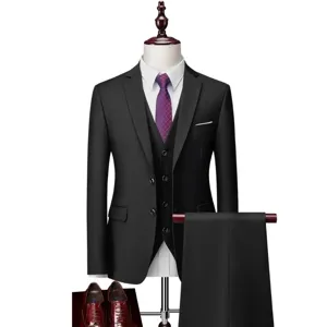 Ensemble de costume slim 3 pièces pour homme avec blazer gilet pantalon pour mariage.