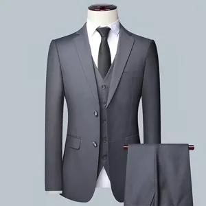 Men's Slim Fit Jacket Vest And Pants Suit Professional Business Wedding Groom Attire Classic Solid Color Single Breasted Apparel
