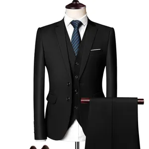 Costume homme slim 3 pièces formel mariage affaires blazer gilet pantalon noir chic