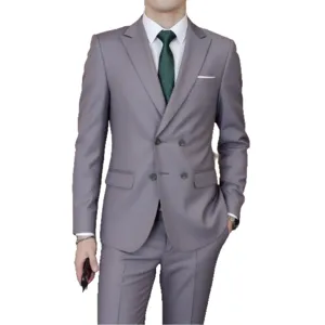 Men's double-breasted suit business formal blazer set professional stylish attire for men.