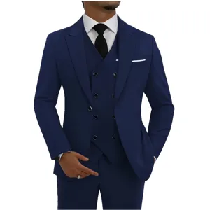 Heren dubbelgesporde zakenpak driedelig slim fit elegante formele trouwgroom kleding.