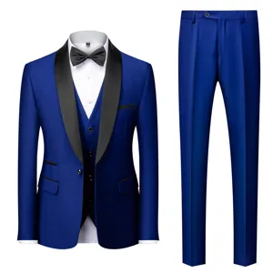 Men Royal Blue 3-Piece Suit Tuxedo Shawl Lapel Wedding Business Party Blazer Vest Pants