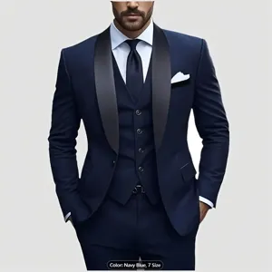 Men Business Suit Three Piece Set Slim Fit Notch Lapel Suit Jacket Vest and Pants Wedding Groom Formal Wear