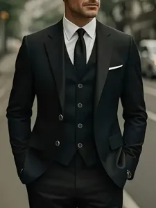 Costume homme trois pieces business decontracte vetement formel professionnel veste et gilet