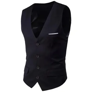 Vue détaillée de gilet de costume d'affaires slim pour homme, élégant design formel noir.