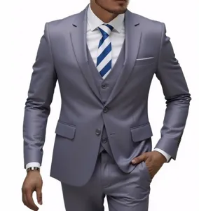 Men's slim fit three piece suit set with jacket vest and trousers for formal business wear.