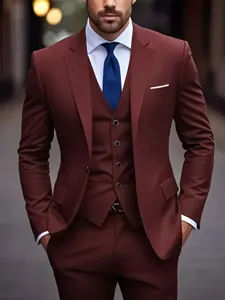 Costume trois pièces homme affaires casual slim fit blazer gilet pantalon professionnel.