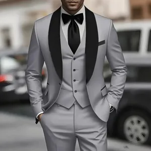 Men's 3-piece slim fit business casual suit wedding tuxedo blazer set for official wear