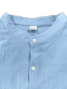 Camicia manica lunga cotone azzurro dettaglio, top colletto uomo estate casual stile