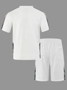 Ensemble T-shirt manches courtes et short en gaufre pour homme Vêtement de sport