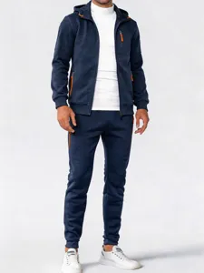 Men's 3-piece athletic tracksuit set with zip pockets, comfortable casual wear for autumn.