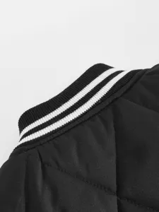 Detailed view of the stylish men's casual baseball jacket collar, black fabric design.