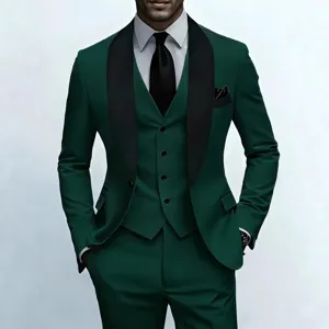 Men's Slim Fit Business Suit Shawl Collar Blazer Vest And Pants Set For Wedding Groom Formal Evening Party